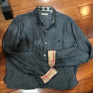 Burberry Brit Grey/Blue Linen Button Down